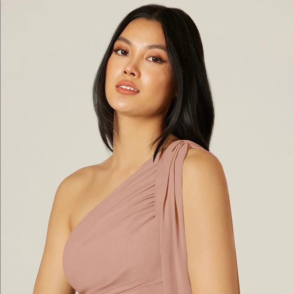 Azazie One Shoulder Dress in champagne rose - Picture 2 of 10